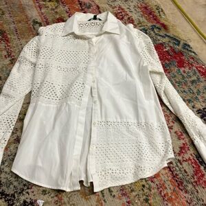 Lauren Ralph Top Blouse Sleeve Cotton Cut Out Women || xl extra large vintage